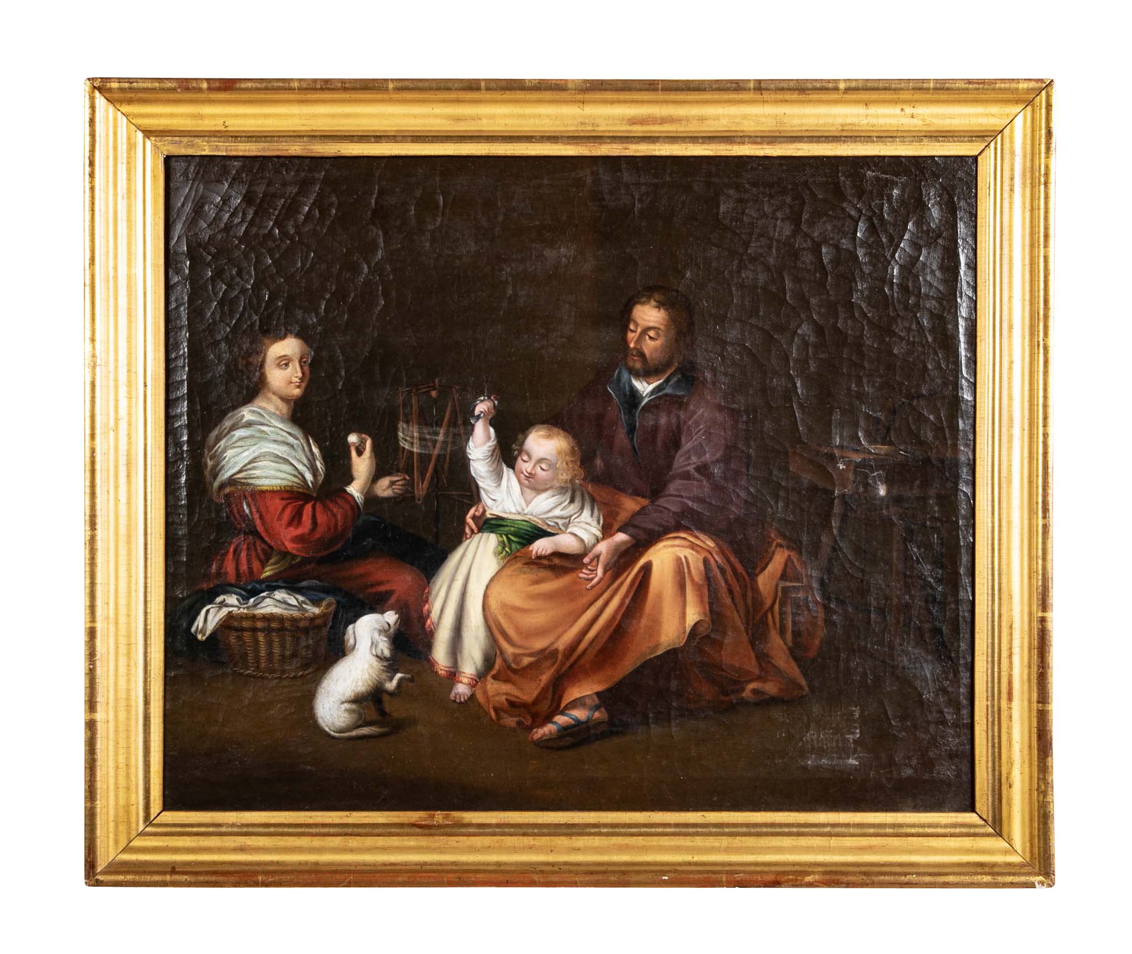 Oil Painting of a Family with a Dog
