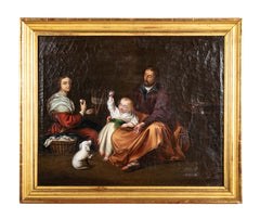 Oil Painting of a Family with a Dog