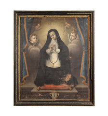 Oil Painting of a Catholic Nun Praying with Four Angels
