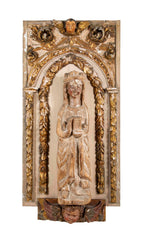 Beautifully Carved Catholic Panneau de Bois with Madonna and Angels