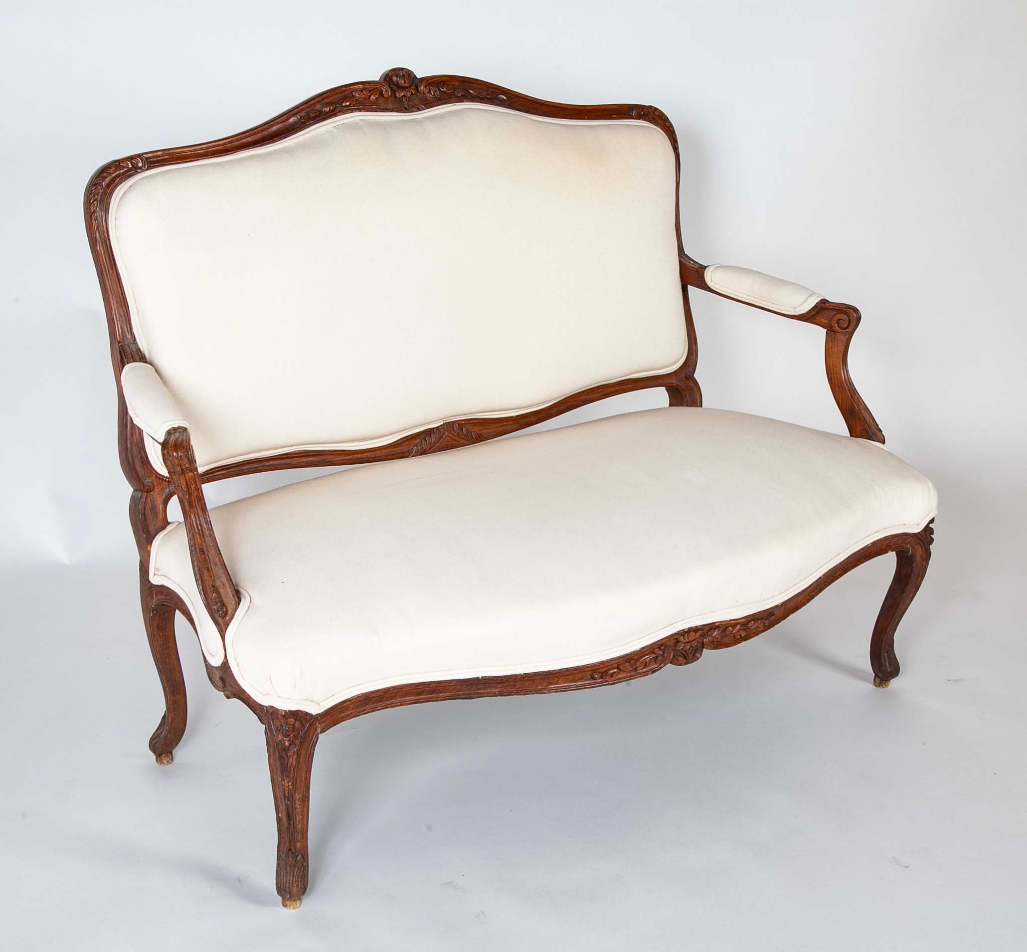 19th Century Carved Wood French Settee from Burgundy