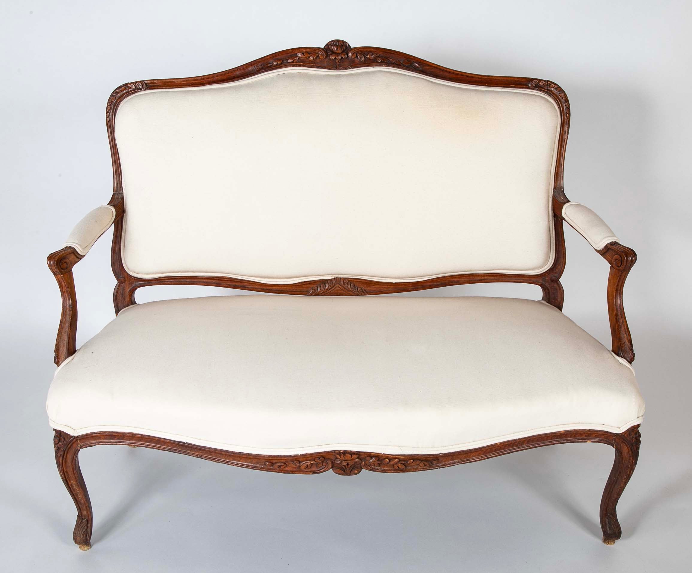 19th Century Carved Wood French Settee from Burgundy