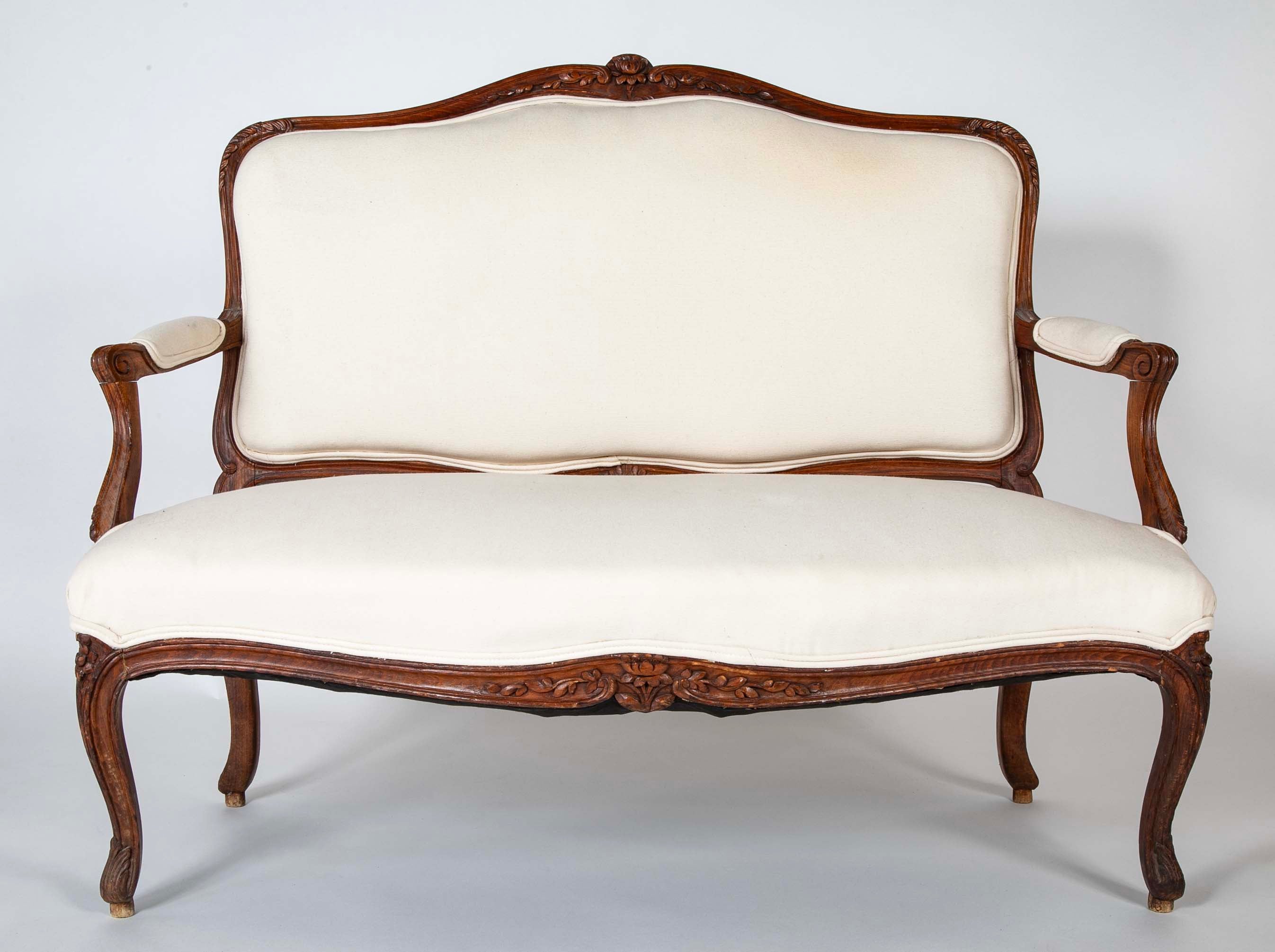19th Century Carved Wood French Settee from Burgundy