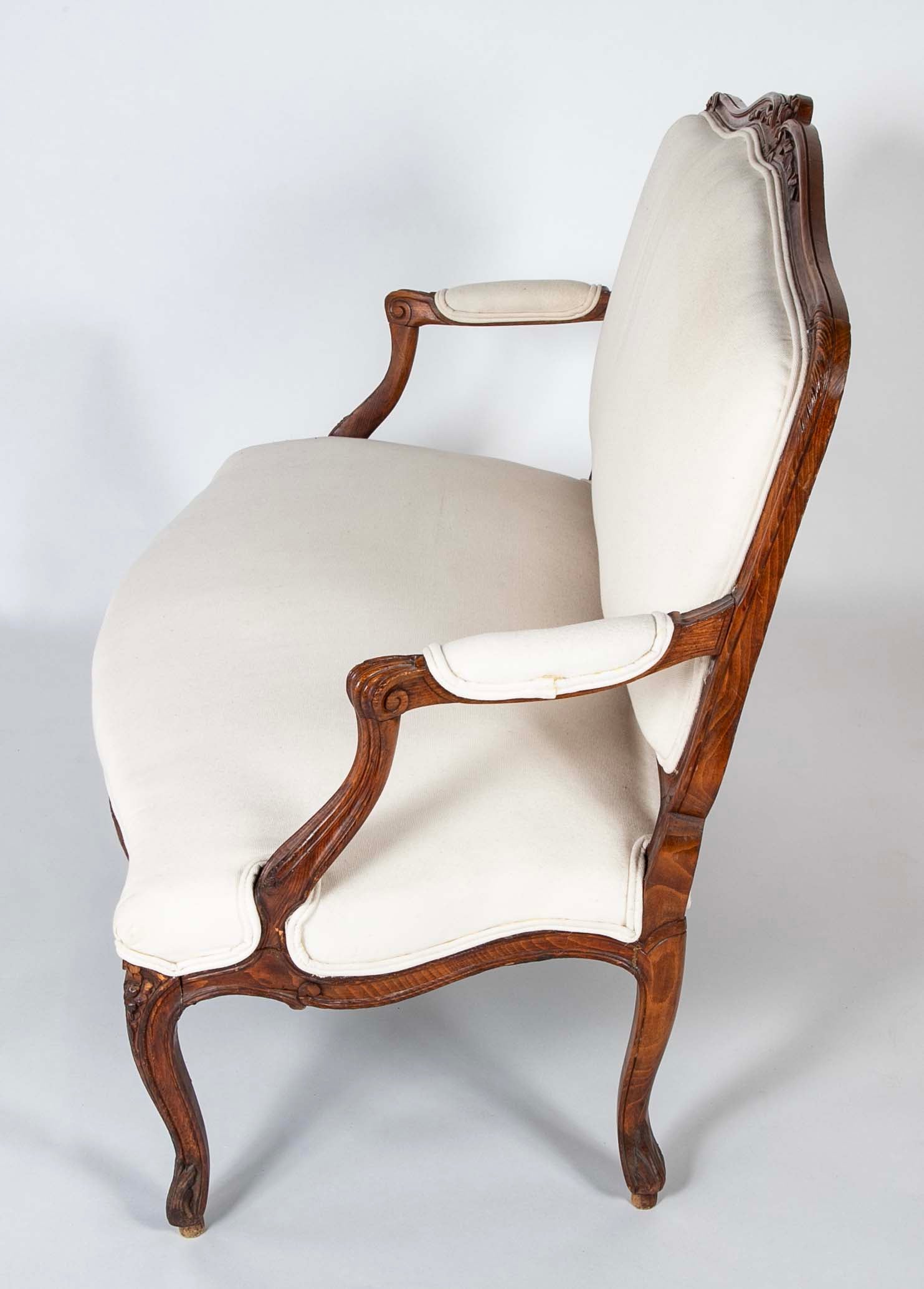 19th Century Carved Wood French Settee from Burgundy