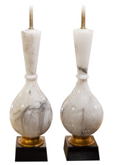 Substantial Alabaster, Giltwood and Lacquer Table Lamps by Marbro