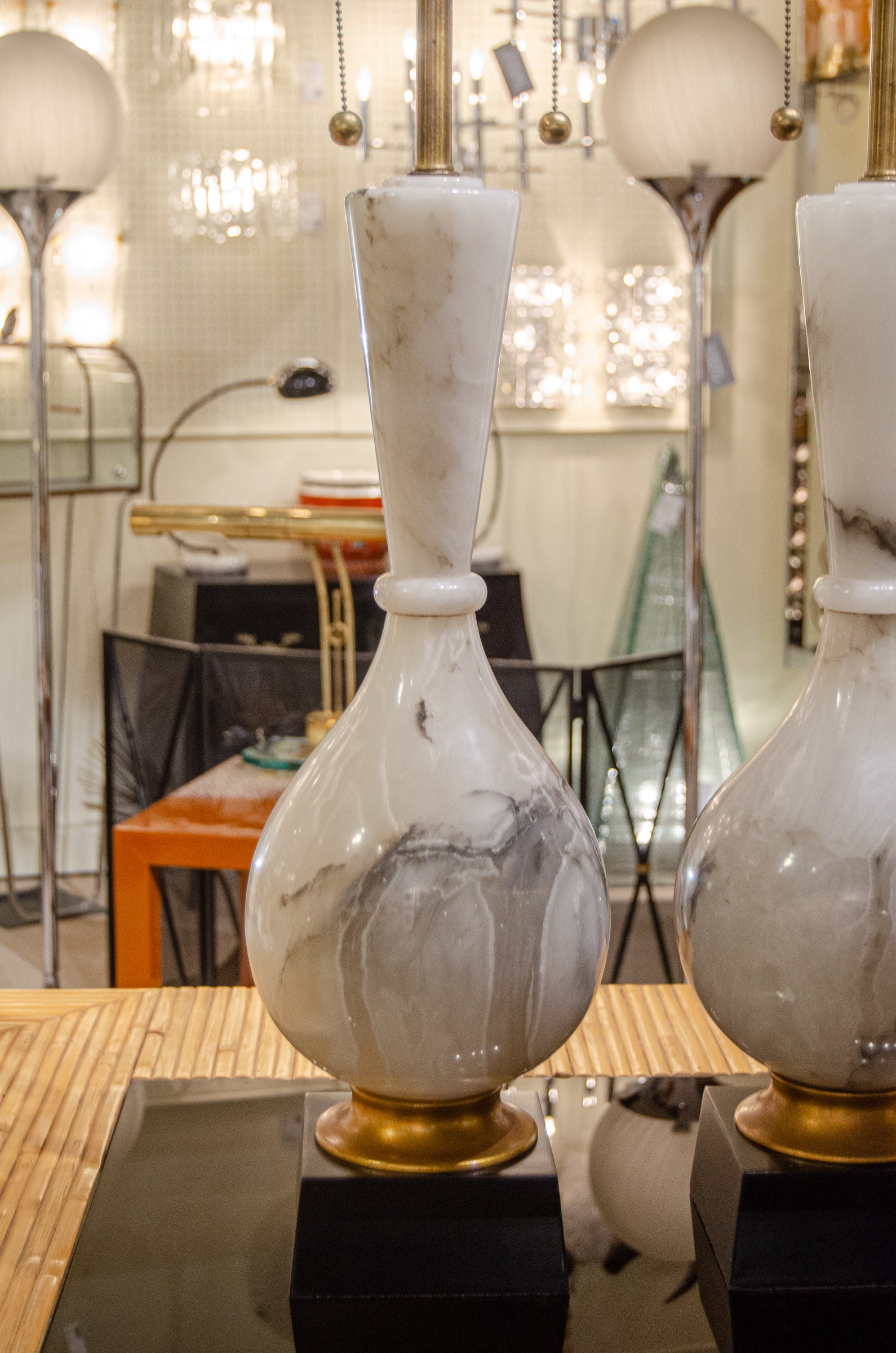 Substantial Alabaster, Giltwood and Lacquer Table Lamps by Marbro