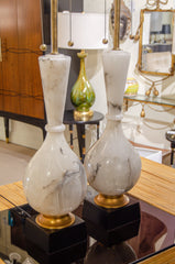 Substantial Alabaster, Giltwood and Lacquer Table Lamps by Marbro