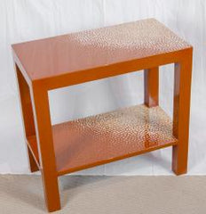 Red Lacquer Eggshell Inlay Parsons Side Table by Maitland-Smith