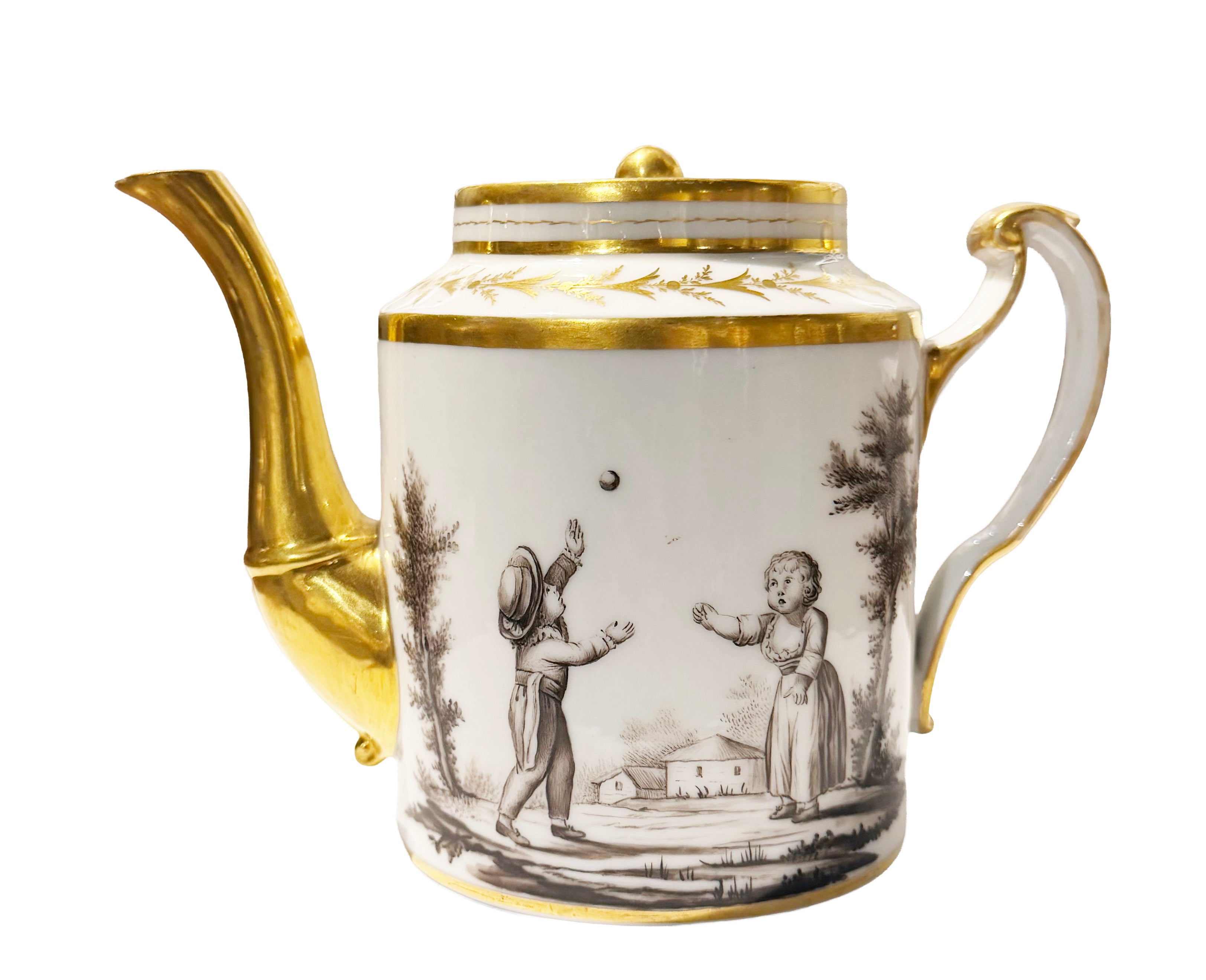 Vieux Paris "Old Paris" Porcelain En Grisaille Teapot In The Manner of  Nast