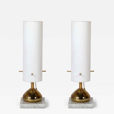 Pair of Mid-Century Italian Brass and Opaline Table Lamps