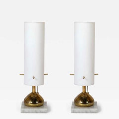 Pair of Mid-Century Italian Brass and Opaline Table Lamps