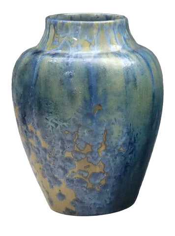 Pierrefonds Art Pottery Vases, Blue Crystalline Glaze on Golden Brown Ground