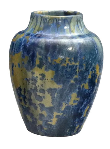 Pierrefonds Art Pottery Vases, Blue Crystalline Glaze on Golden Brown Ground