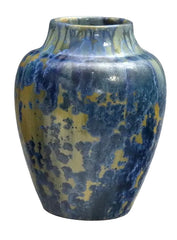 Pierrefonds Art Pottery Vases, Blue Crystalline Glaze on Golden Brown Ground