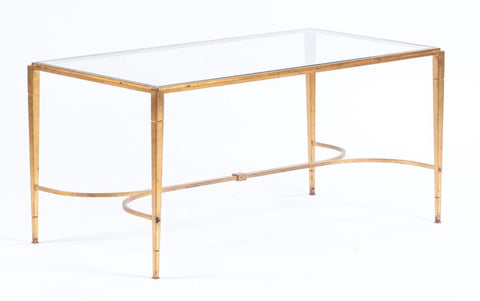 Roger Thibier Glass and Patinated Bronze Coffee Table