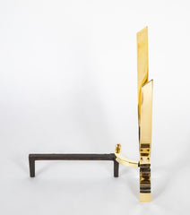 Pair of Heavy Polished Brass Andirons in the Manner of Donald Deskey
