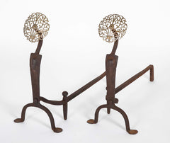Pair of Brass Medallion Andirons