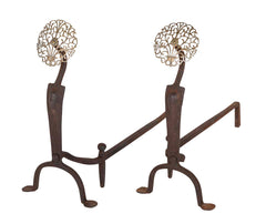 Pair of Brass Medallion Andirons