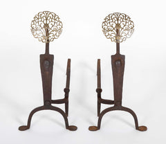 Pair of Brass Medallion Andirons