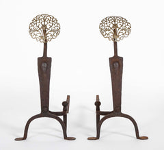 Pair of Brass Medallion Andirons