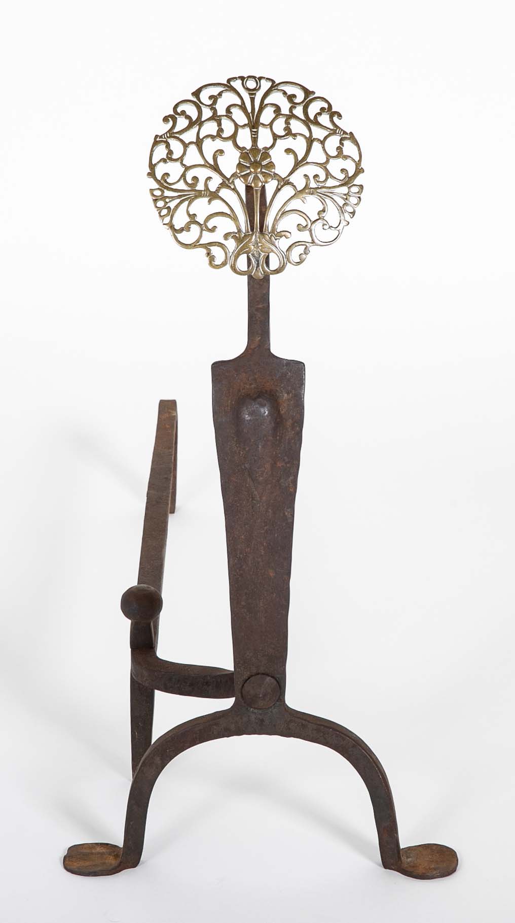 Pair of Brass Medallion Andirons