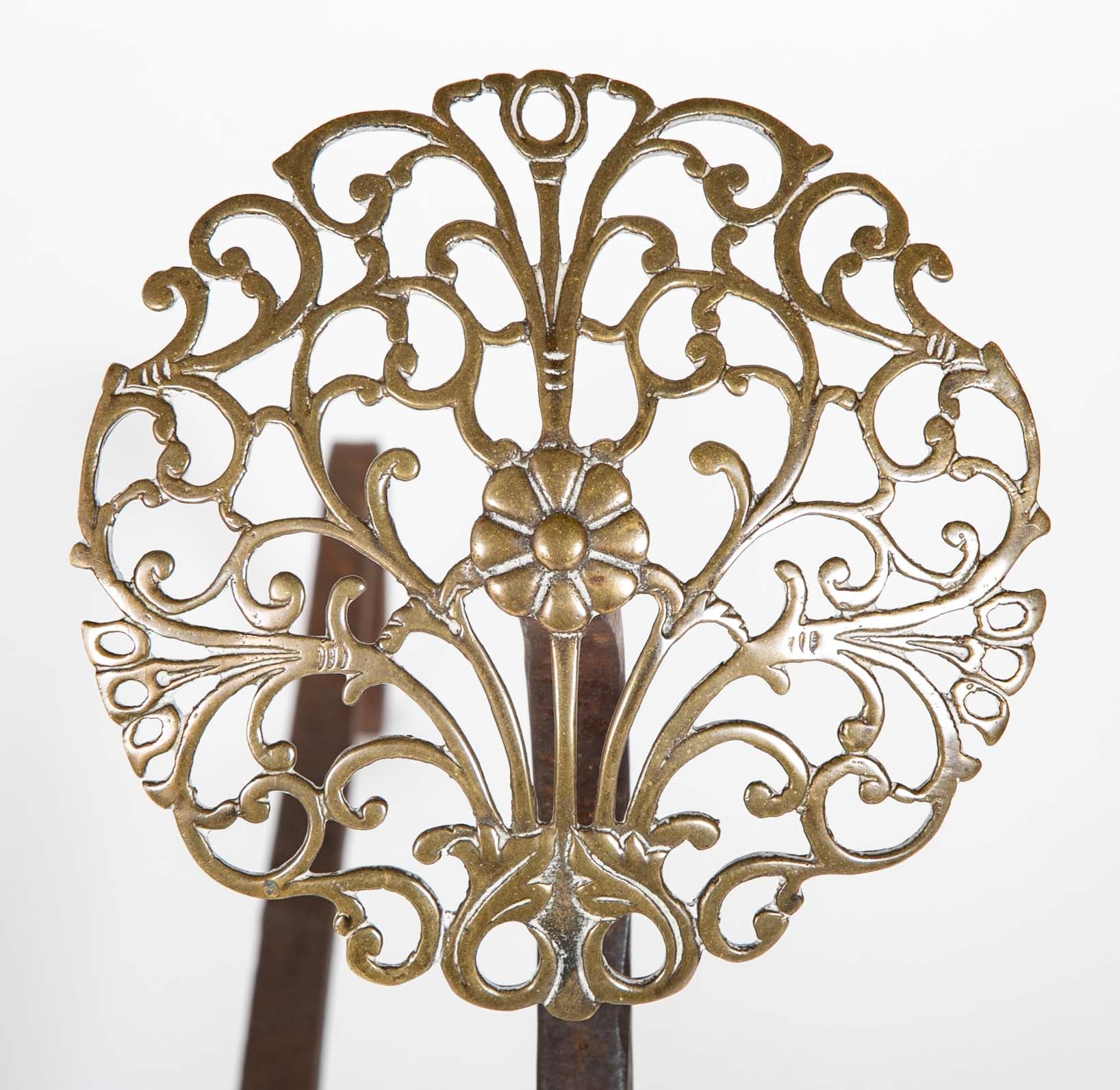 Pair of Brass Medallion Andirons