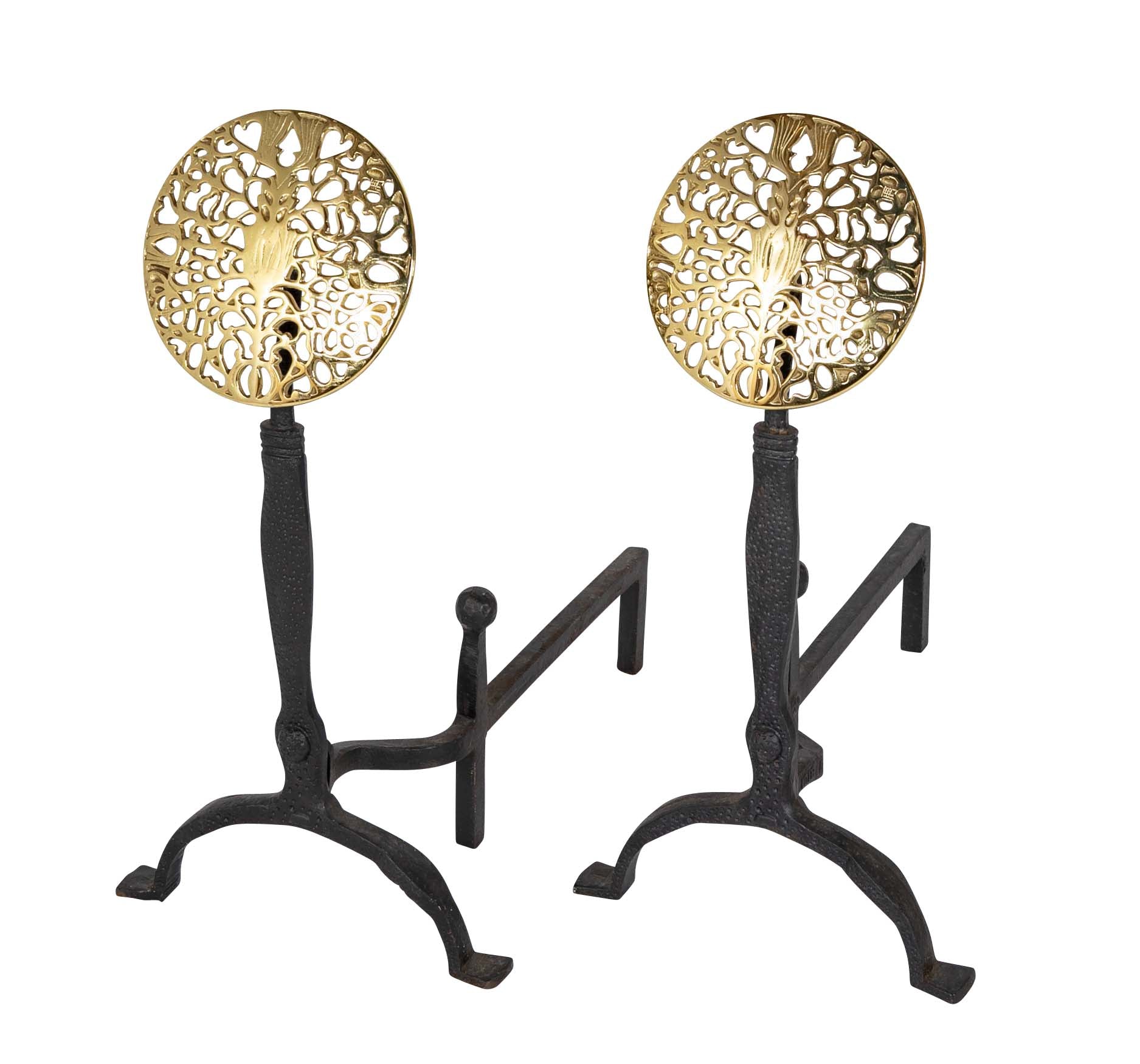 Large Brass Medallion Andiron