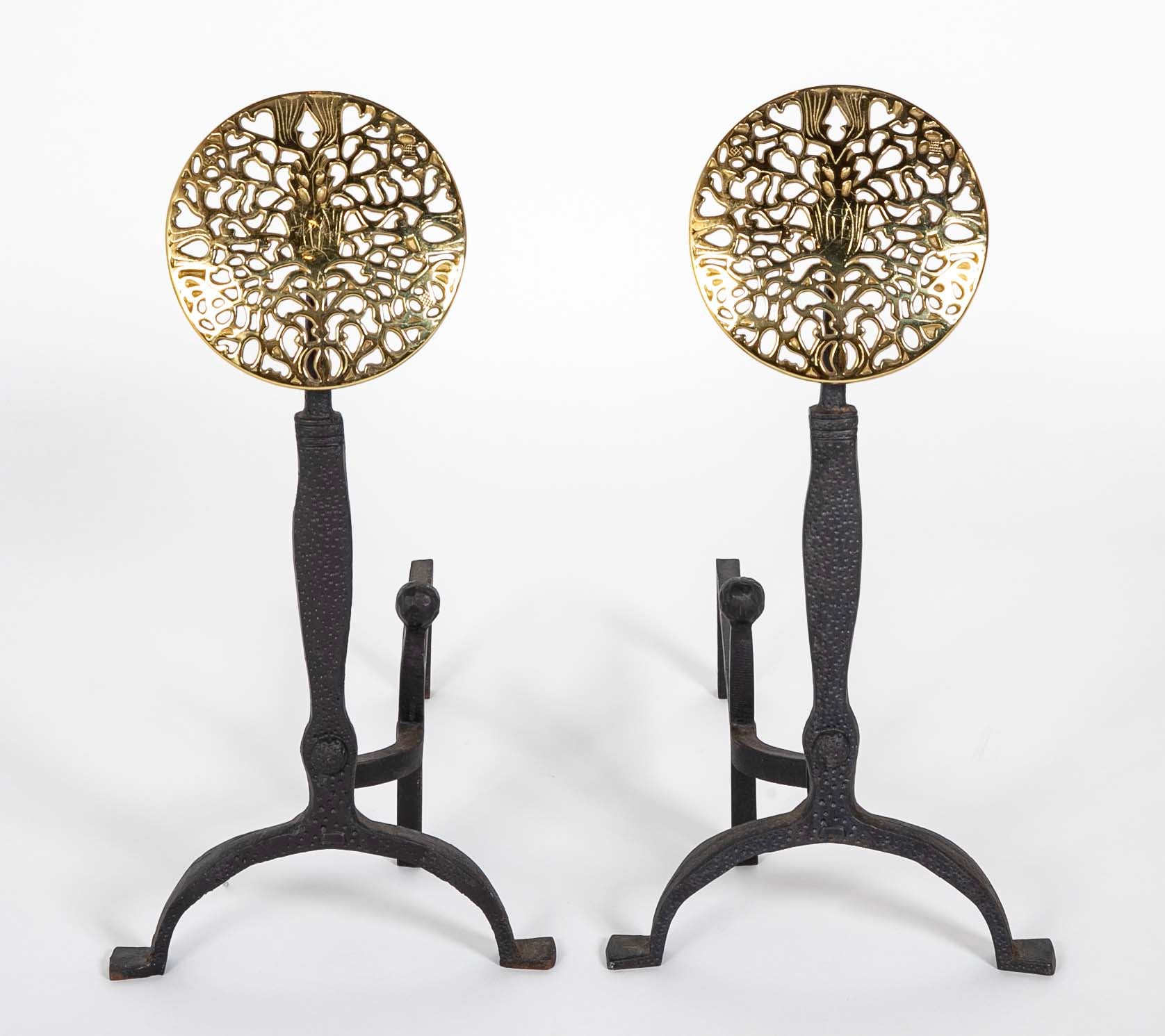 Large Brass Medallion Andiron