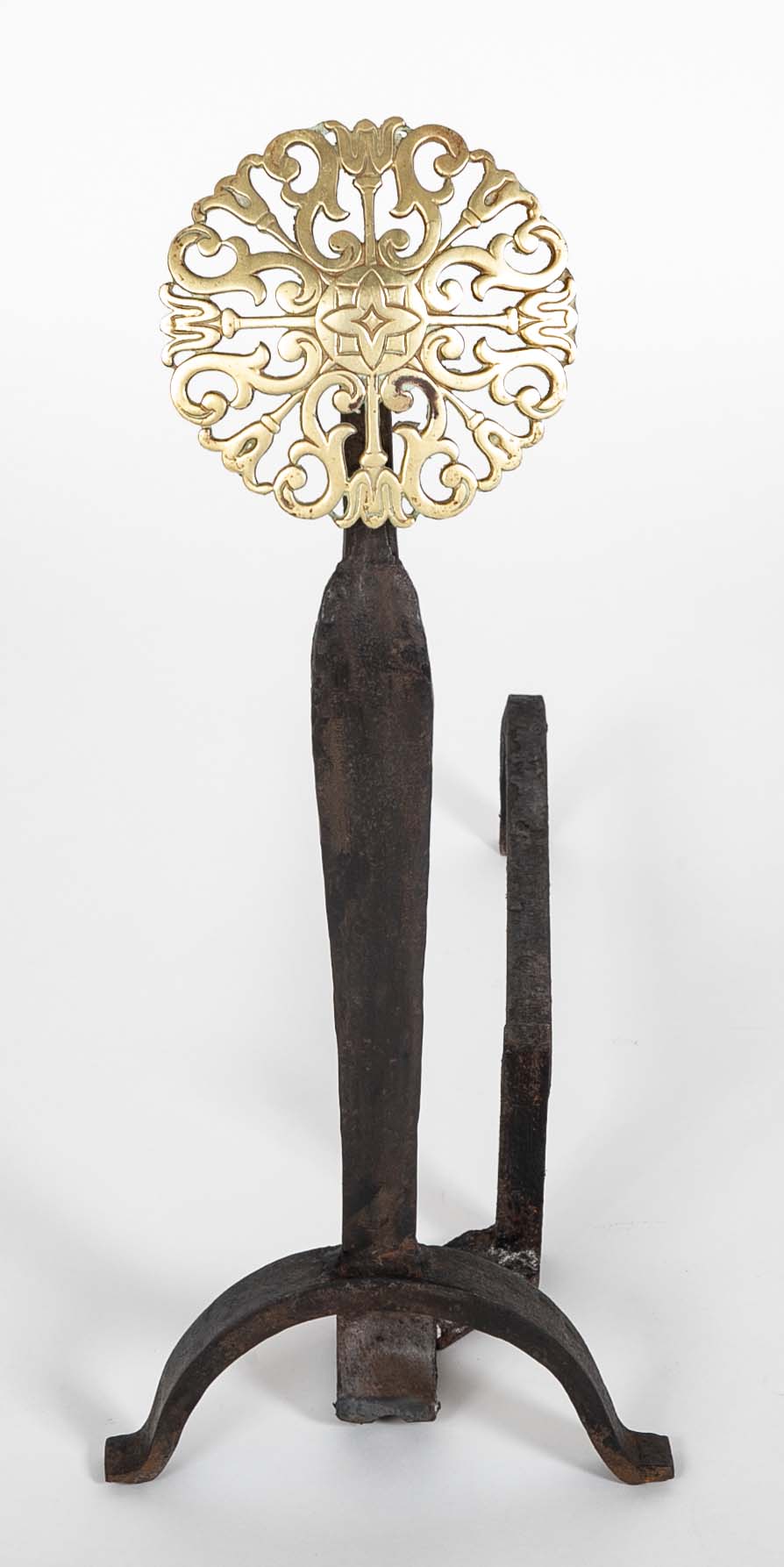 Pair of 20th Century Brass Medallion Andirons