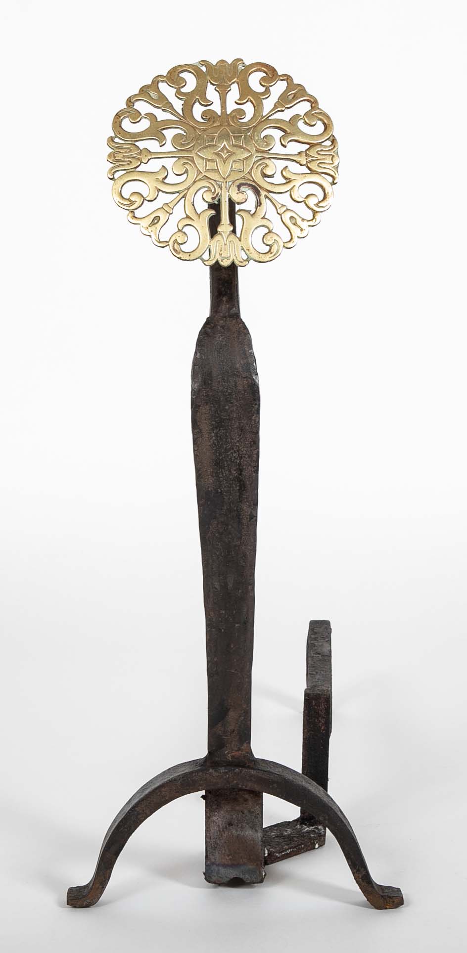 Pair of 20th Century Brass Medallion Andirons