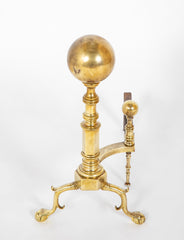 Heavy Footed Brass Andirons with Massive Ball Finials