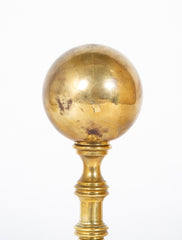Heavy Footed Brass Andirons with Massive Ball Finials