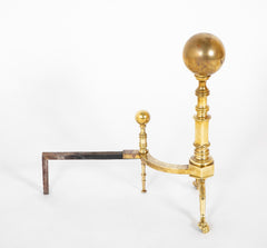 Heavy Footed Brass Andirons with Massive Ball Finials