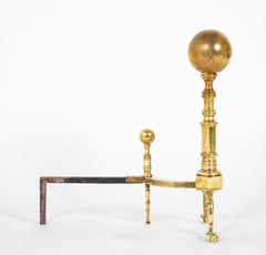 Heavy Footed Brass Andirons with Massive Ball Finials