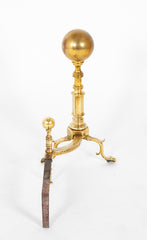 Heavy Footed Brass Andirons with Massive Ball Finials