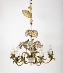 Wonderful 1950's Tole Chandelier with White Painted Hydrangeas