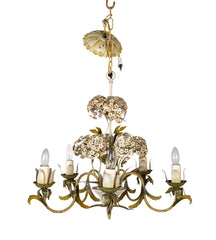 Wonderful 1950's Tole Chandelier with White Painted Hydrangeas