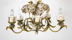 Wonderful 1950's Tole Chandelier with White Painted Hydrangeas