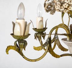 Wonderful 1950's Tole Chandelier with White Painted Hydrangeas