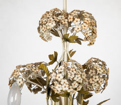 Wonderful 1950's Tole Chandelier with White Painted Hydrangeas