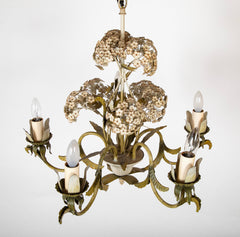 Wonderful 1950's Tole Chandelier with White Painted Hydrangeas