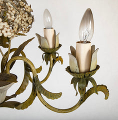 Wonderful 1950's Tole Chandelier with White Painted Hydrangeas