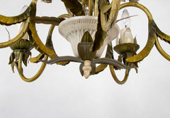 Wonderful 1950's Tole Chandelier with White Painted Hydrangeas