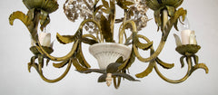 Wonderful 1950's Tole Chandelier with White Painted Hydrangeas