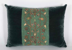 Three Silk Velvet Pillows with Antique Silk Embroidered Inset  -  Priced Individually