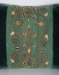 Three Silk Velvet Pillows with Antique Silk Embroidered Inset  -  Priced Individually