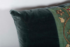 Three Silk Velvet Pillows with Antique Silk Embroidered Inset  -  Priced Individually