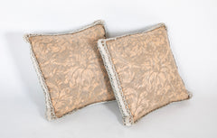 Pair of Ice Blue Fortuny Pillows with Silk Braid Trim & Backing  -    Also Priced Individually