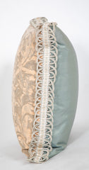 Pair of Ice Blue Fortuny Pillows with Silk Braid Trim & Backing  -    Also Priced Individually