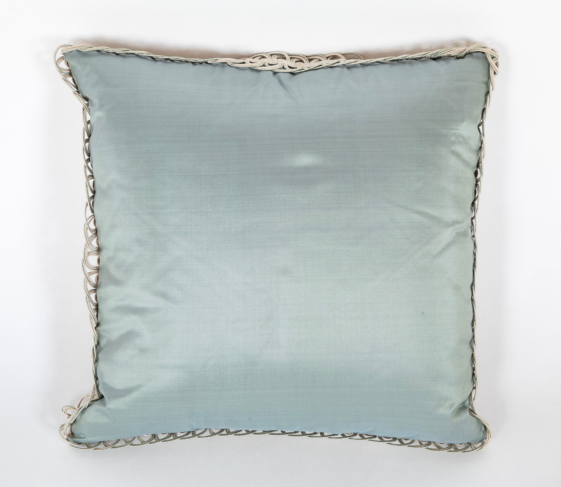 Pair of Ice Blue Fortuny Pillows with Silk Braid Trim & Backing  -    Also Priced Individually